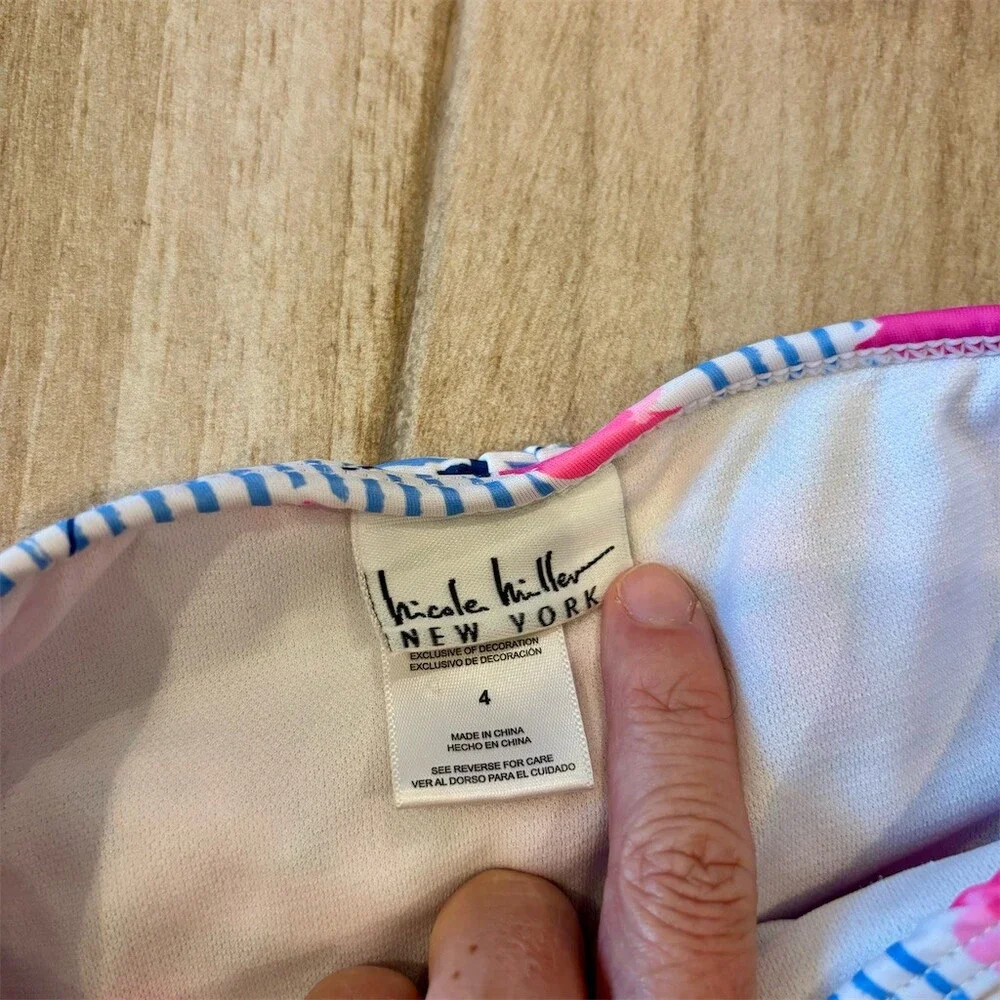 Nicole Miller New York Girls 2-Piece Bikini Swimsuit Floral Stripe Size 4